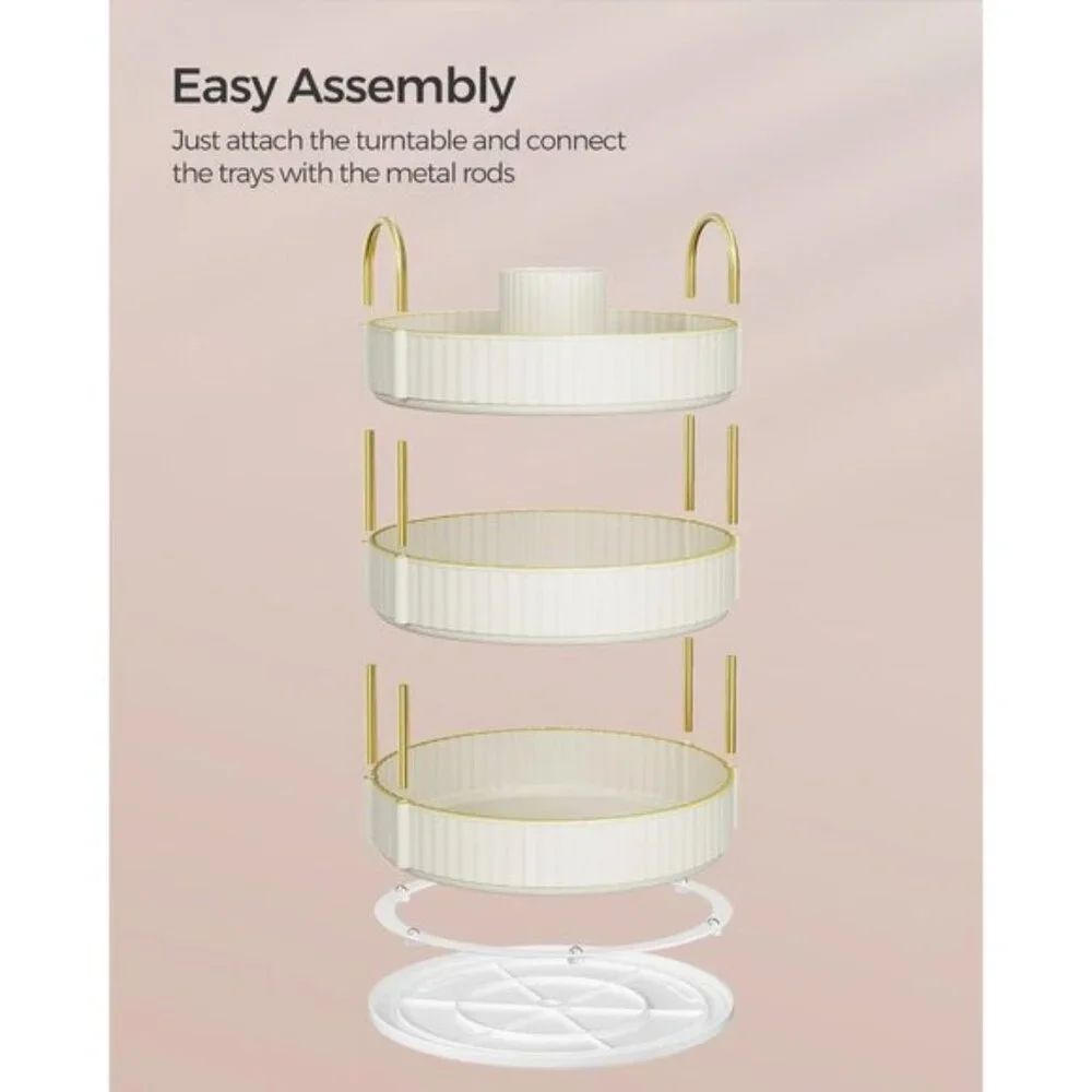 New 3-Tier Rotating Makeup Organizer, Customizable Lazy Susan in Cloud White